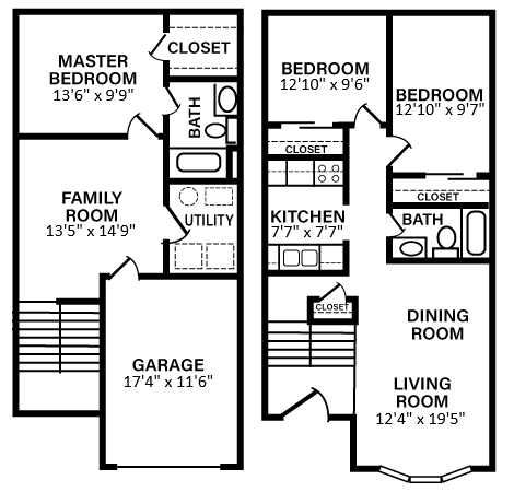 Spacious townhome with 3 bedrooms, 2 bathrooms, and a cozy family room. Open floor plan, modern design, and comfortable living spaces.